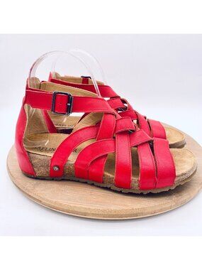 Haflinger Sandals Womens 7 38 Red Leather Ankle Strap Flats Peep Germany